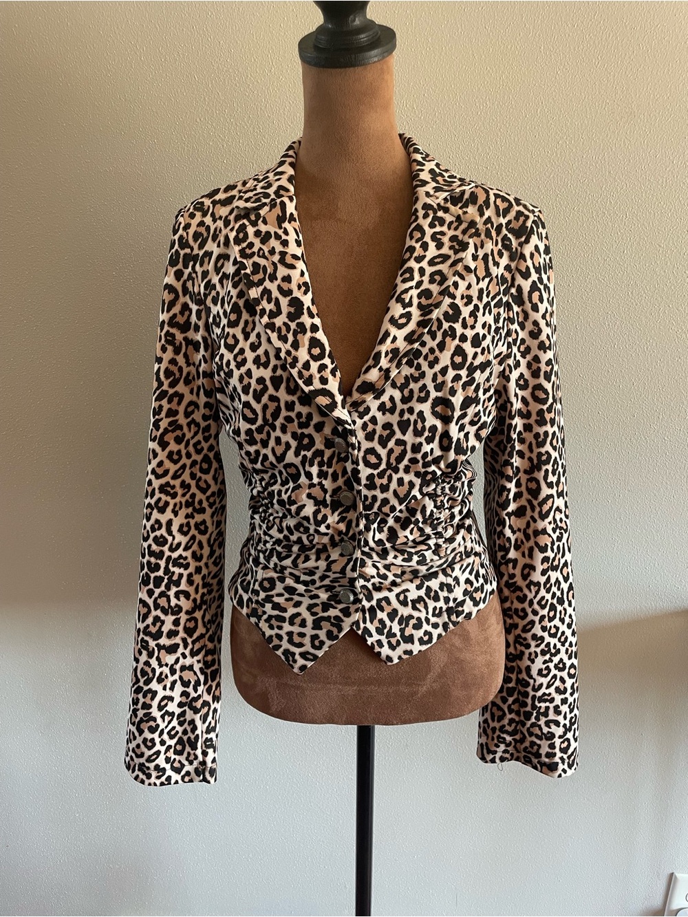 Vintage Y2K Deb Leopard Print Blazer Jacket in Tan and Black